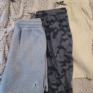 3 Shorts (Jordan and 2 Weatherproof) - Gray, Black Camo, Khaki